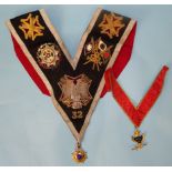 A vintage Masonic 32nd Degree embroidered collar with silver-gilt and enamelled collar jewel by Toye