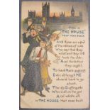 Suffragette interest, "This is THE House that man built", anti-votes for women postcard showing