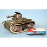 A Gama tinplate c/w tank no.70 and a small West German tinplate truck, (no boxes), (2).