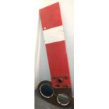 A BR Western Region red and white enamel 'straight ahead' signal arm with spectacle plate, (blue