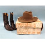 A Miller Bros Western felt hat, size 7 & 1/8, in box, together with a pair of Western-style