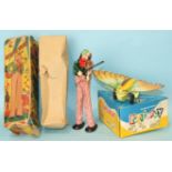 Happy the Violinist, a tinplate c/w toy by TPS, Japan, with lithographed face, hands and violin