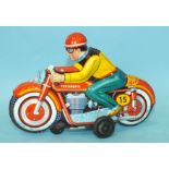 A Technofix tinplate racing motorcycle, 3.50-19, RN15, c1970's.