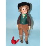 A Simon Halbig/Kammer & Reinhardt 36 bisque head boy doll with sleeping brown eyes, open mouth