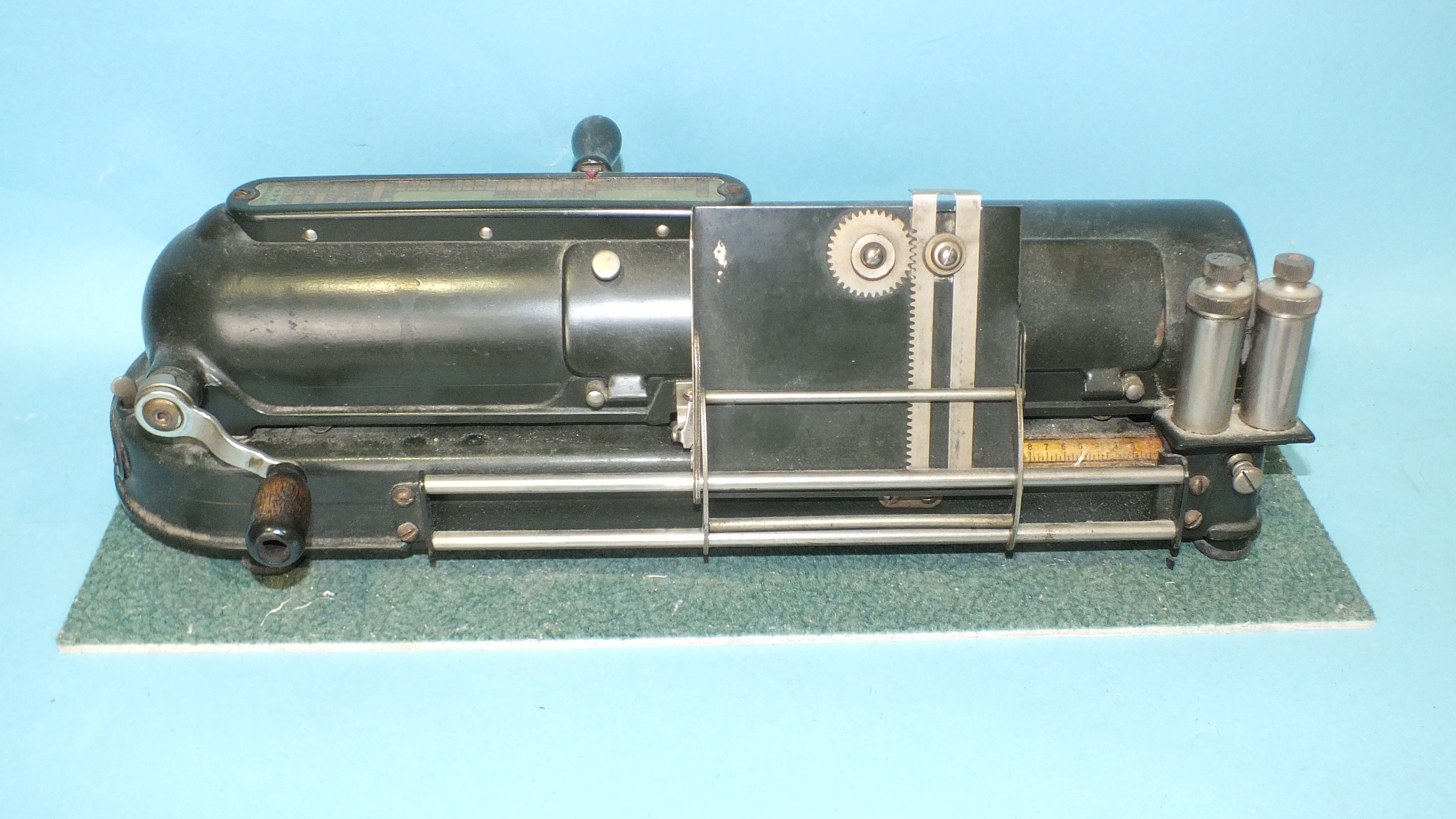 A Halsby & Co. Protectograph cheque-writing machine no.1028138, 42cm long.