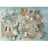 A quantity of diamanté and other modern costume jewellery, including owl earrings and pendants.