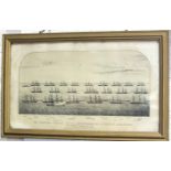 A framed black and white print 'The Combined Channel, Flying, Mediterranean & Reserve Squadrons, off