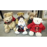 Three Harrods teddy bears, 1849-1999, 2000, 2003, twelve other modern teddy bears and a musical