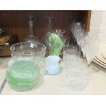An Edinburgh Crystal cut-glass bowl, 10cm high, 20cm diameter, a green and white mottled glass bowl,