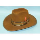 A "Dynafelt" fur-blend Western brown felt hat, size 7.3/8 and two agate-mounted bolo ties, (3).