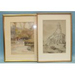 A Victorian watercolour of Leuchars Church, Fife, indistinctly-signed and five other watercolours of