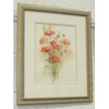 Shirley Harrell (20th century), 'A splash of scarlet', a signed watercolour, titled label verso,