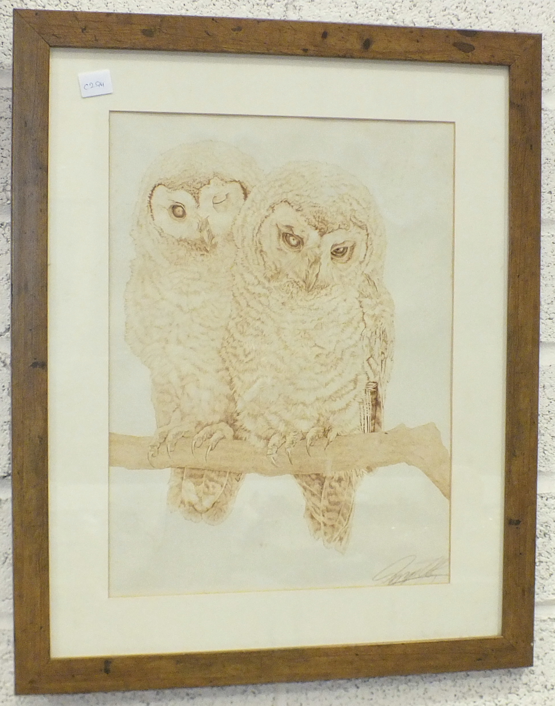 Chris Rahm?, 'Study of an owl', unframed gouache and crayon, 30 x 20cm, after Tony Ladd, 'Owl - Bild 3 aus 3