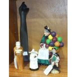 Two Royal Worcester porcelain candle snuffers, 'Nun' and 'Friar' and three Royal Doulton