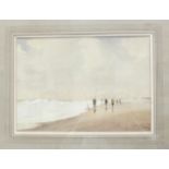 Frank J James (20th century), 'Figures fishing on a beach', a signed watercolour, dated '79, 24 x
