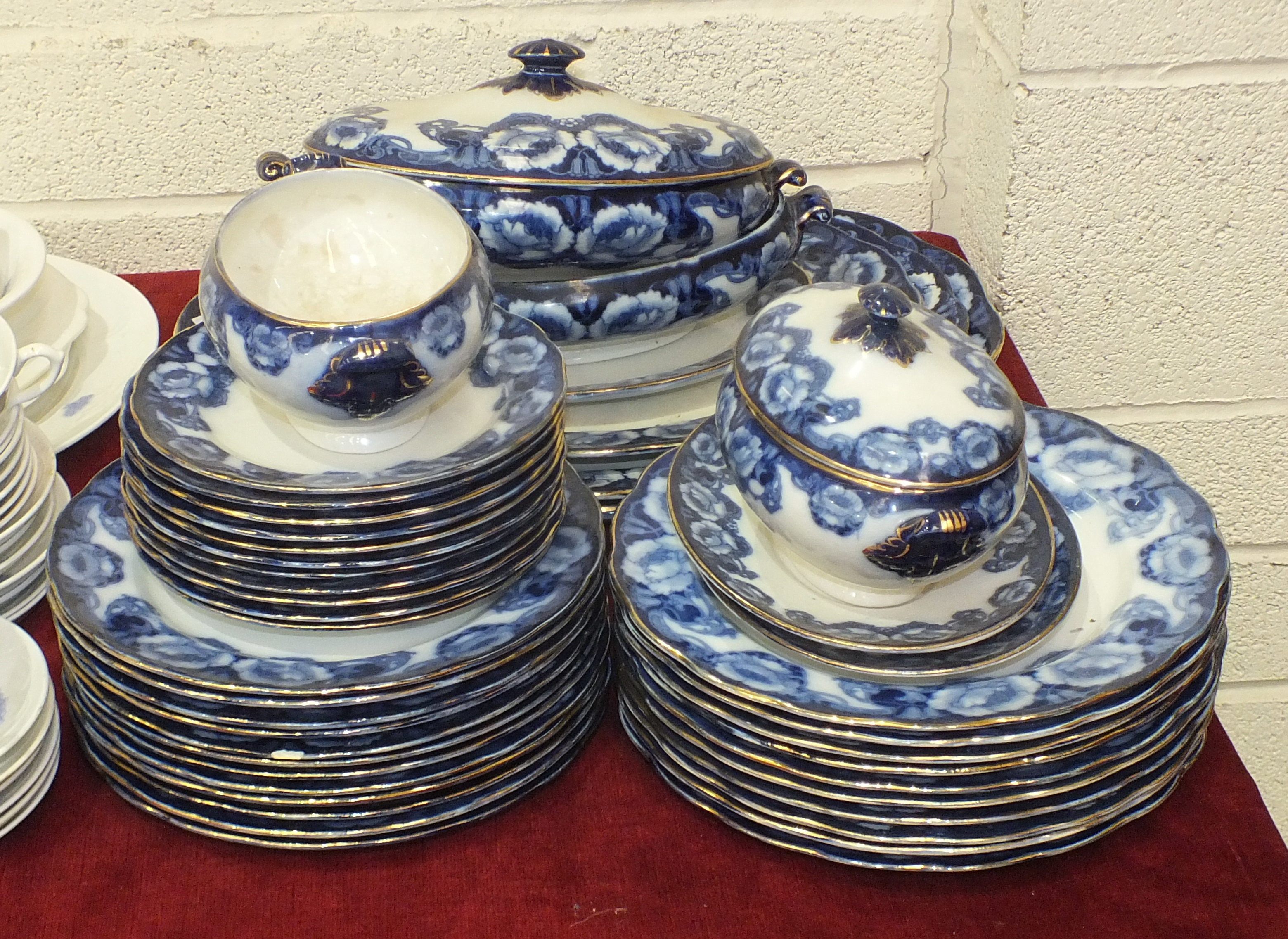 Forty-two pieces of Bishop & Stonier (Bisto) 'Pomeroy' blue and white decorated dinner ware, (some
