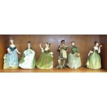 A collection of six Royal Doulton figurines: 'The Laird' HN2361, 'Fleur' HN2368, 'Grace' HN2318, '