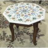 A 20th century octagonal alabaster inlaid occasional table-top, profusely-decorated with malachite