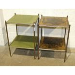 A pair of brassed two-tier tables, one with new leather, 40cm square, 56cm high, (2).