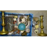 A pair of brass candlesticks, a 20th century cloisonné small bowl, 10cm diameter, 5cm high, other