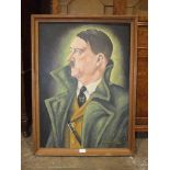 E Geyer, 'Adolf Hitler', half-length portrait wearing a green overcoat, oil on plyboard, signed