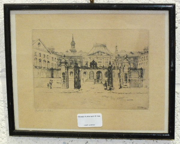After Harry George Webb, 'Main Entrance, Guy's Hospital', etching, signed and titled in pencil - Image 2 of 2