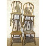 A set of four beech and elm-seated hoop-back kitchen chairs and a modern pine dresser top, (5).