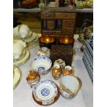 An Oriental parquetry jewellery chest, having an arrangement of six drawers and two slides, 26cm