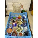 A collection of various modern glass paperweights, an Edinburgh Crystal ice bucket, 18.5cm high