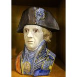 A Delft character jug modelled as Admiral Nelson, 20cm high.