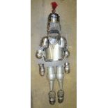 Parts of a re-enactment steel armour suit, comprising a Roman centurion's helmet, breast plate, arm,