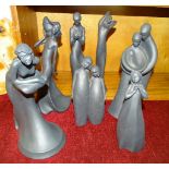 Four Royal Doulton black ceramic 'Images Series' figurines, comprising: 'Thankful', 'Sisters', '