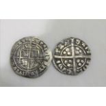 An Edward I silver hammered penny and an Elizabeth I 1575 threepence coin, (2).