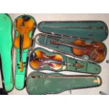 A full-size violin in case, (a/f), with two bows and two other later violins in cases, (a/f), (3).