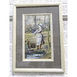 S H Bishop, 'Fisher Girl', a signed watercolour, dated '89, 33.5 x 20cm, after John Morland, six