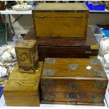 A mahogany brass-bound box, 46cm wide, 21cm high, 37cm deep, (a/f, unopened lock damaged), an oak