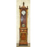 A Vienna-style clock enclosed in painted wood cabinet, 190cm high, 36.5cm wide.