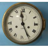 A Sestrel brass-cased bell-striking repeater ship's clock, the signed 15cm dial with Roman numerals,