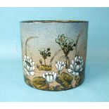 Christopher Dresser for Linthorpe Pottery, a jardinière painted with water lilies, impressed