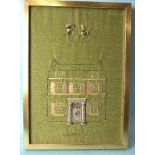 An unusual 20th century embroidered gold and needlework sampler depicting "Whitehill House" and