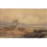 David Cox (1783-1859) LAND WITH WINDMILL Signed watercolour, inscription on reverse, (as shown in