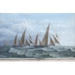 Luke LOWESTOFT TRAWLERS ON CHOPPY SEAS Signed oil painting, date '85, titled and dated on mount,  27