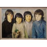 Robert Oscar Lenkiewicz (1941-2002) FAMILY PORTRAIT OF FOUR CHILDREN, ONE HOLDING A CAIRN TERRIER