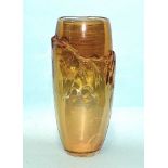 A studio amber glass vase with overlay decoration, 25.5cm high, indistinctly-signed to base, (some