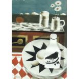 Mary Fedden RA (1915-2012) "THE STAR TABLE (1)", A KITCHEN INTERIOR WITH BIRDS EGGS, A CARAFE