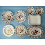An early Crown Derby Imari pattern oval dish, 33cm, two 17.5cm dishes, a vegetable dish base and