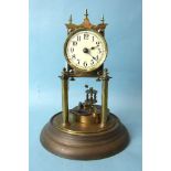 A brass 400-day torsion clock, the movement stamped 87377, under glass dome, 28cm high overall, with