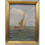 HFB? SEAMEW (WLYC), NAÏVE VIEW OF A SAILING BOAT WITH TWO FIGURES Monogrammed oil on canvas, dated