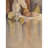 ETL? (20th century) REFLECTIONS II, STILL LIFE OF FRUIT AND JUG Monogrammed watercolour, 35 x 25.