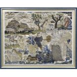 A 17th century stumpwork embroidery picture depicting Noah and his family approaching the ark,